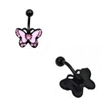 Stainless Steel Belly Ring 316 Stainless Steel Butterfly Unisex & with rhinestone pink 5MM*1.6*11MM Sold By Pair