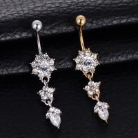 Stainless Steel Belly Ring, Tibetan Style, for woman & with rhinestone, more colors for choice, 52*11mm, Sold By Pair