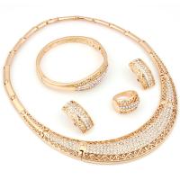 Tibetan Style Jewelry Sets, Stud Earring & collar & bangle & finger ring, gold color plated, for woman & with rhinestone, nickel, lead & cadmium free, 210mm, Length:Approx 8.2 Inch, Sold By Set