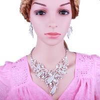 Zinc Alloy Jewelry Sets Stud Earring & necklace Flower plated for woman & with rhinestone nickel lead & cadmium free 210mm Length Approx 8.2 Inch Sold By Lot