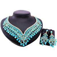 Tibetan Style Jewelry Sets, Stud Earring & necklace, Flower, gold color plated, for woman & with rhinestone, more colors for choice, nickel, lead & cadmium free, 210mm, Length:Approx 8.2 Inch, Sold By Set