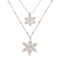Tibetan Style Jewelry Necklace, Snowflake, platinum color plated, for woman & with rhinestone & 2-strand, nickel, lead & cadmium free, 750mm, Sold Per Approx 20.5 Inch Strand