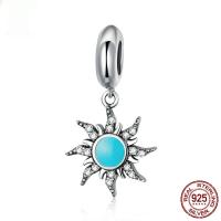925 Sterling Silver Pendant, with Cubic Zirconia, Sun, real silver plated, enamel, 24x12mm, Hole:Approx 2-3mm, Sold By PC