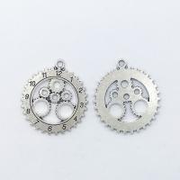Tibetan Style Hollow Pendants, Gear Wheel, antique silver color plated, nickel, lead & cadmium free, 28x25x1.50mm, Hole:Approx 2mm, 100PCs/Bag, Sold By Bag