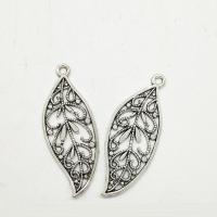 Tibetan Style Leaf Pendants, antique silver color plated, hollow, nickel, lead & cadmium free, 43x17x1mm, Hole:Approx 2mm, 100PCs/Bag, Sold By Bag