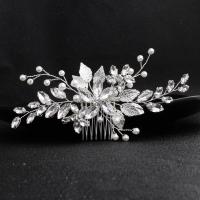Bridal Decorative Hair Comb Zinc Alloy with Plastic Pearl Flower platinum color plated for bridal nickel lead & cadmium free 70*150mm Sold By PC