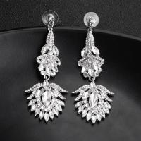 Zinc Alloy Drop Earrings platinum color plated for woman & with rhinestone nickel lead & cadmium free 30*80mm Sold By Pair
