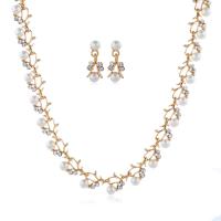 Tibetan Style Jewelry Sets, earring & necklace, with Plastic Pearl, plated, for woman & with rhinestone, golden, 30x12mm, Length:Approx 15.7 Inch, Sold By Set