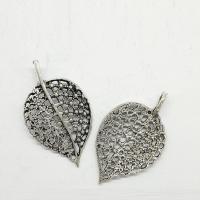 Tibetan Style Leaf Pendants, antique silver color plated, hollow, nickel, lead & cadmium free, 39x23x2.60mm, Hole:Approx 2mm, 50PCs/Bag, Sold By Bag