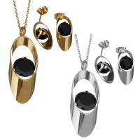 Fashion Stainless Steel Jewelry Sets Stud Earring & necklace with Cubic Zirconia with 2inch extender chain oval chain & for woman 1.5mm Length Approx 17 Inch Sold By Set