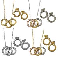 Fashion Stainless Steel Jewelry Sets, Stud Earring & necklace, with 2inch extender chain, oval chain & for woman, more colors for choice, 15mm,1.5mm,15mm, Length:Approx 17 Inch, Sold By Set