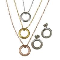 Fashion Stainless Steel Jewelry Sets, Stud Earring & necklace, with 2inch extender chain, oval chain & for woman, 15mm,1.5mm,15mm, Length:Approx 14 Inch, Sold By Set