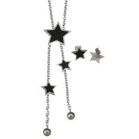 Fashion Stainless Steel Jewelry Sets, Stud Earring & necklace, Star, oval chain & for woman, original color, 29x27mm,3mm,16x15mm, Hole:Approx 5x8mm, Length:Approx 20 Inch, Sold By Set