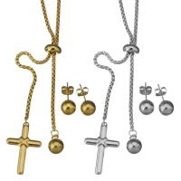 Fashion Stainless Steel Jewelry Sets, Stud Earring & necklace, box chain & for woman, more colors for choice, 18x27mm,2mm,8mm, Length:Approx 19 Inch, Sold By Set