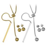 Fashion Stainless Steel Jewelry Sets, Stud Earring & necklace, box chain & for woman, more colors for choice, 4x49mm,2mm,8mm, Length:Approx 19 Inch, Sold By Set