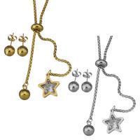 Parures de bijoux en acier inoxydable, Boucle d’oreille stud & collier, étoile, chaîne de boîte & pour femme & avec zircone cubique, plus de couleurs à choisir, 15x16mm,2mm,8mm, Longueur:Environ 19 pouce, Vendu par fixé