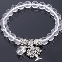 Natural Stone Bracelet with Zinc Alloy plated for woman white 8mm Sold Per Approx 6.3 Inch Strand