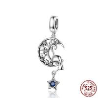 Cubic Zirconia Micro Pave 925 Sterling Silver Pendant Moon and Star real silver plated micro pave cubic zirconia Approx 2-3mm Sold By PC