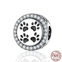 925 Sterling Silver, Footprint, real silver plated, micro pave cubic zirconia, 11x8x12mm, Hole:Approx 4.5mm, Sold By PC