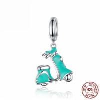 925 Sterling Silver Pendant, Motorcycle, plated, enamel, 24x14mm, Hole:Approx 4.5mm, Sold By PC