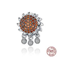 925 Sterling Silver, Sunflower, plated, micro pave cubic zirconia, 15x10x10mm, Hole:Approx 4.5mm, Sold By PC