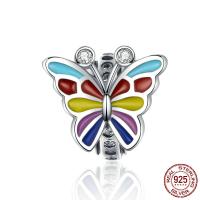 925 Sterling Silver Beads with Cubic Zirconia Butterfly plated enamel multi-colored Approx 4.5mm Sold By PC