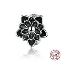 925 Sterling Silver Beads, Lotus, plated, enamel, black, 9x9mm, Hole:Approx 4.5mm, Sold By PC