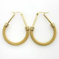 Stainless Steel Hoop Earring, gold color plated, mesh & Unisex, 30x45mm, Sold By Pair