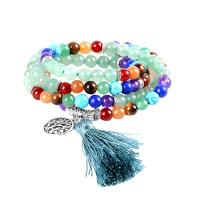 Tibetan Style Wrap Bracelet, with Cotton Thread & Gemstone, antique silver color plated, for woman & multi-strand & hollow, nickel, lead & cadmium free, 6mm, Sold Per Approx 27 Inch Strand