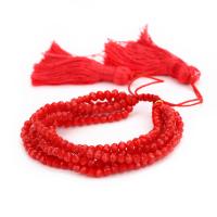 Bracelet de perles de verre, Des billes de verre, avec corde de coton, glandpompon, réglable & pour femme, plus de couleurs à choisir, 4mm, Longueur:Environ 5.5-9.4 pouce, 2Strandstoron/lot, Vendu par lot