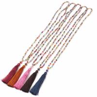 Glass Beads Sweater Necklace, with Cotton Thread, Tassel, Bohemian style & different styles for choice & for woman, 90mm, Sold Per Approx 29.5-31.5 Inch Strand