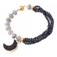 Natural Stone Bracelet with Zinc Alloy plated for woman black 14mm 8mm 3mm Sold Per Approx 6.4 Inch Strand