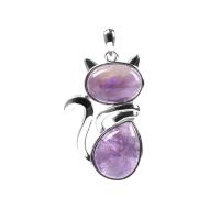 Natural Stone Pendant with Zinc Alloy Cat plated & for woman Sold By PC