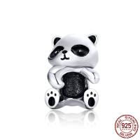 925 Sterling Silver European Beads, Panda, real silver plated, 12x8mm, Hole:Approx 4.5mm, Sold By PC
