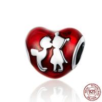 925 Sterling Silver European Beads, Heart, real silver plated, 10x12mm, Hole:Approx 4.5mm, Sold By PC