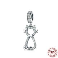 925 Sterling Silver Pendant, Cat, real silver plated, 26x10mm, Hole:Approx 2-3mm, Sold By PC