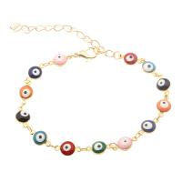 Brass Bracelet, with 7cm extender chain, Evil Eye, gold color plated, Unisex & bar chain & enamel, more colors for choice, nickel, lead & cadmium free, 6x11x3mm, Sold Per Approx 6.5 Inch Strand