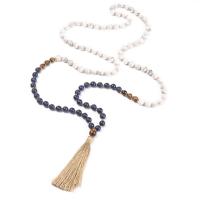 Gemstone Sweater Necklace with Cotton Thread Tassel Unisex Length Approx 42.5 Inch Sold By Lot