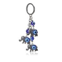 Tibetan Style Key Clasp, with Lampwork, Elephant, Unisex & evil eye pattern, blue, nickel, lead & cadmium free, 120mm, Sold By PC