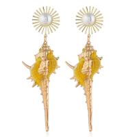 Shell Earrings Zinc Alloy with Shell Conch gold color plated for woman nickel lead & cadmium free 95*35mm Sold By Pair