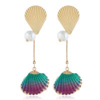 Shell Earrings Zinc Alloy with Shell gold color plated for woman nickel lead & cadmium free 76*26mm Sold By Pair