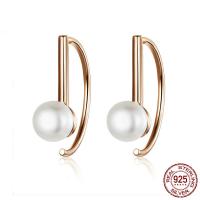 925 Sterling Silver Stud Earrings, with Shell Pearl, Plating champagne gold, 13x5mm, Sold By Pair
