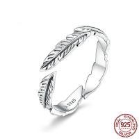 925 Sterling Silver Cuff Finger Ring Feather platinum plated 3mm Sold By PC