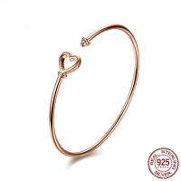 argent sterling 925 bracelet manchette, coeur, Plaqué de couleur d'or rose, pour femme, 2mm, Vendu par PC
