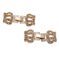 Brass Fold Over Clasp, rose gold color plated, with rhinestone, nickel, lead & cadmium free, 34x14x4mm, Approx 10PCs/Bag, Sold By Bag