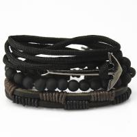 Zinc Alloy Bracelet with Faux Leather & Gemstone & Nylon Cord plated Unisex Length Approx 7.5 Inch Sold By Set