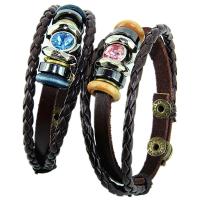 PU Leather Bracelet, with Nylon Cord & Tibetan Style, for couple & with rhinestone, more colors for choice, Sold Per Approx 8.6 Inch Strand