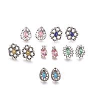 Tibetan Style Stud Earring Set, plated, 6 pieces & for woman & with rhinestone & hollow, nickel, lead & cadmium free, 15mm, 6x11mm, 14mm, Sold By Set