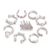Zinc Alloy Oorbel Set, met Plastic Pearl, silver plated, negen stuks & voor vrouw & met strass, nikkel, lood en cadmium vrij, 17x13mm, 12mm, 6mm, 2sets/Lot, Verkocht door Lot