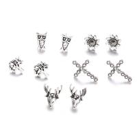 Tibetan Style Stud Earring Set, silver color plated, 5 pieces & for woman, nickel, lead & cadmium free, 10mm, 20mm, 15mm, 5Pairs/Set, Sold By Set